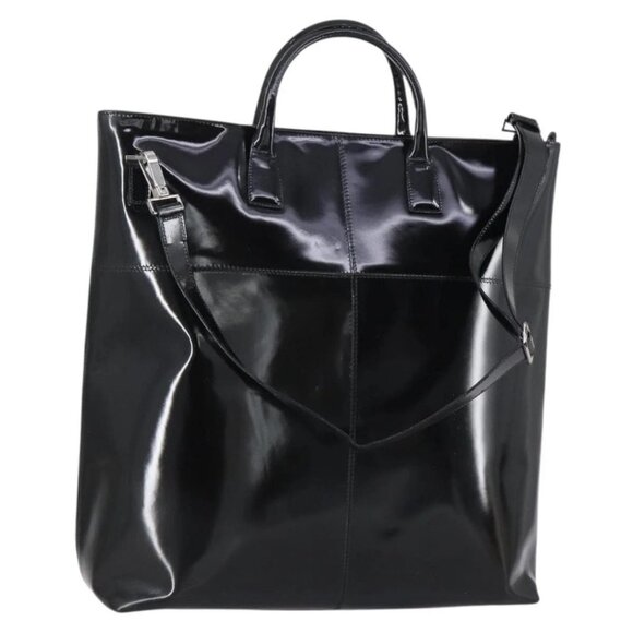 GUCCI Hand Bag Enamel 2way Black Silver Auth